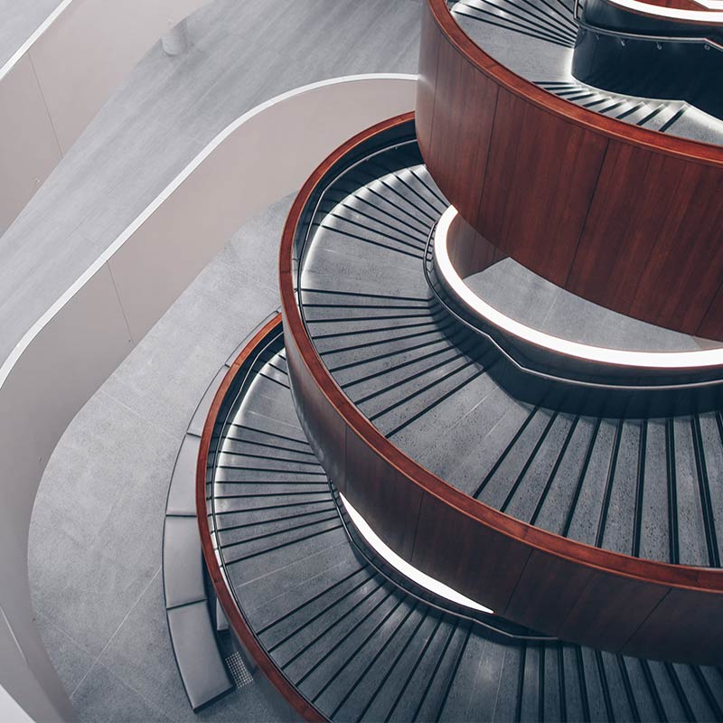 Spiral stair connecting architecture, branding, communication and art